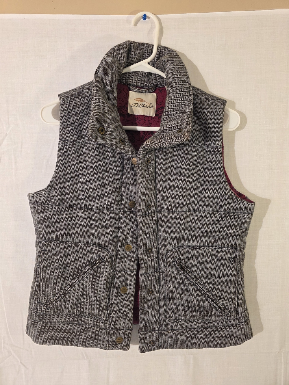 Bob Timberlake Quilted Herringbone Wool Blend Puffer Vest - Gray Sz S